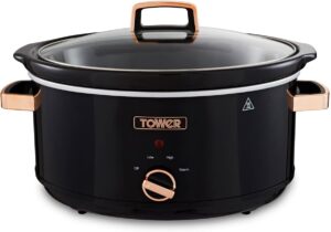 Tower T16019RG Infinity Slow Cooker with 3 Heat Settings & Keep Warm Function, 6.5L, 270W, Black and Rose Gold