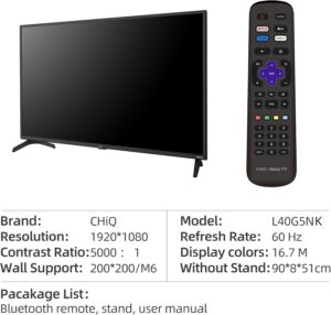 CHiQ ROKU TV L40G5NK, 40 Inch Smart TV, FHD, HDR10, Dolby Audio, Mobile Control, Voice Assistant, BBC, Disney+, 2.4&5G WiFi, USB 2.0, 2023 - Image 5