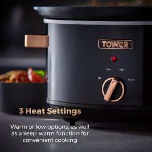 Tower T16019RG Infinity Slow Cooker with 3 Heat Settings & Keep Warm Function, 6.5L, 270W, Black and Rose Gold - Image 6