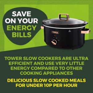 Tower T16019RG Infinity Slow Cooker with 3 Heat Settings & Keep Warm Function, 6.5L, 270W, Black and Rose Gold - Image 3