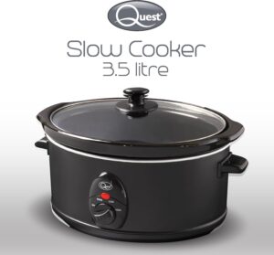 Quest 35279 3.5 Litre Slow Cooker/Compact Stainless Steel / 3 Temperature Settings/Transparent Toughened Glass Lid/Dishwasher Safe Bowl/Black Colour / 200W - Image 6