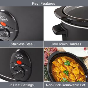 Quest 35279 3.5 Litre Slow Cooker/Compact Stainless Steel / 3 Temperature Settings/Transparent Toughened Glass Lid/Dishwasher Safe Bowl/Black Colour / 200W - Image 3